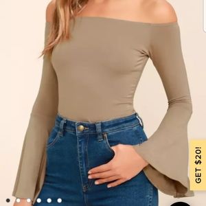 Lulu's Flirt Factor Taupe Off-the-Shoulder Top